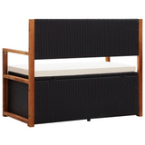 vidaXL Storage Bench 45.3" Poly Rattan and Solid Acacia Wood Black - WhatYouNeedSales