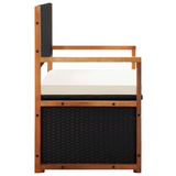 vidaXL Storage Bench 45.3" Poly Rattan and Solid Acacia Wood Black - WhatYouNeedSales