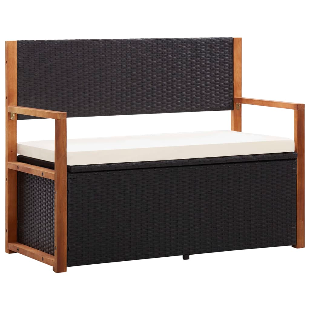 vidaXL Storage Bench 45.3" Poly Rattan and Solid Acacia Wood Black - WhatYouNeedSales