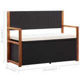 vidaXL Storage Bench 45.3" Poly Rattan and Solid Acacia Wood Black - WhatYouNeedSales