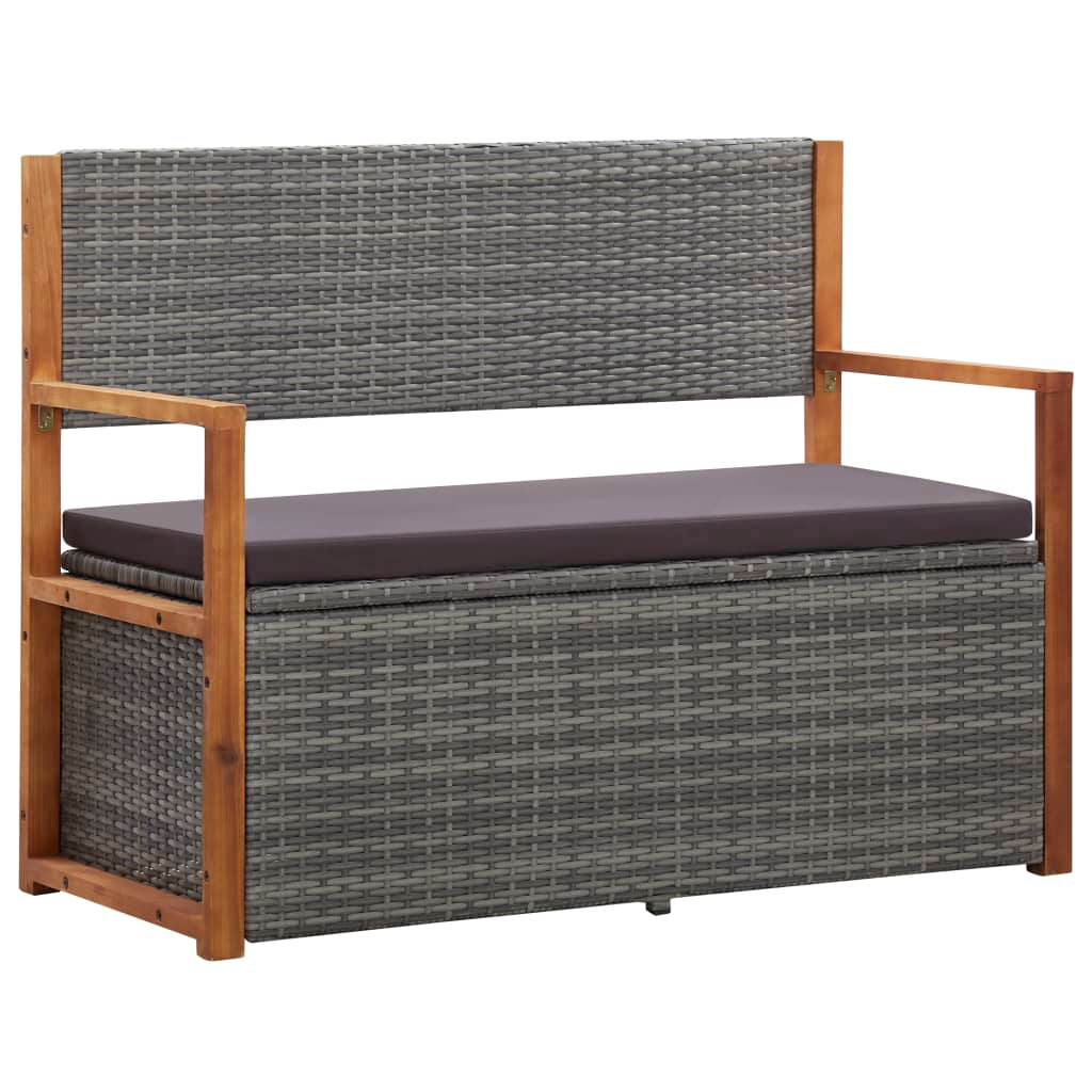 vidaXL Storage Bench 45.3" Poly Rattan and Solid Acacia Wood Gray - WhatYouNeedSales