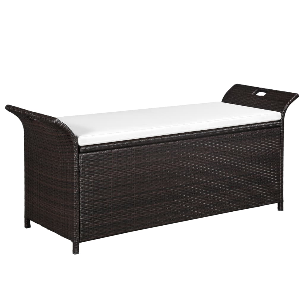 vidaXL Storage Bench with Cushion 54.3" Poly Rattan Brown - WhatYouNeedSales