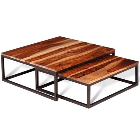 vidaXL Two Piece Nesting Coffee Table Set Solid Sheesham Wood - WhatYouNeedSales