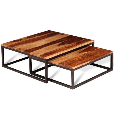 vidaXL Two Piece Nesting Coffee Table Set Solid Sheesham Wood - WhatYouNeedSales