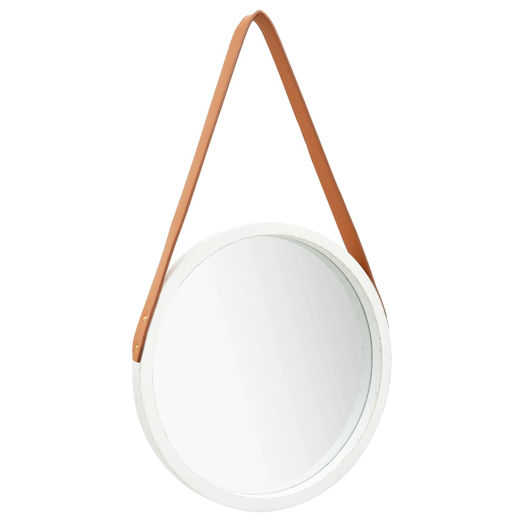 vidaXL Wall Mirror with Strap 15.7" White - WhatYouNeedSales