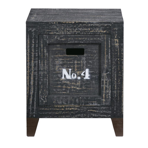 Vintage Storage End Table with Distressed Coal Finish