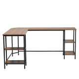 L-Shaped Walnut Brown Corner Desk with Four Side Shelves - Ember Workspace - WhatYouNeedSales