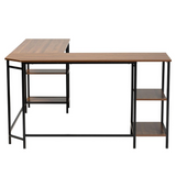 L-Shaped Walnut Brown Corner Desk with Four Side Shelves - Ember Workspace - WhatYouNeedSales