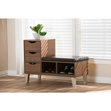 Walnut Brown Wood 3-Drawer Shoe Storage Padded Leatherette Seating Bench - WhatYouNeedSales