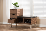 Walnut Brown Wood 3-Drawer Shoe Storage Padded Leatherette Seating Bench - WhatYouNeedSales