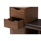 Walnut Brown Wood 3-Drawer Shoe Storage Padded Leatherette Seating Bench - WhatYouNeedSales