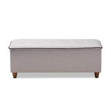 Walnut Finished Wood and Greyish Beige Button Tufted Storage Ottoman Bench - WhatYouNeedSales