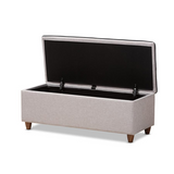 Walnut Finished Wood and Greyish Beige Button Tufted Storage Ottoman Bench - WhatYouNeedSales