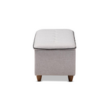 Walnut Finished Wood and Greyish Beige Button Tufted Storage Ottoman Bench - WhatYouNeedSales