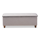 Walnut Finished Wood and Greyish Beige Button Tufted Storage Ottoman Bench - WhatYouNeedSales