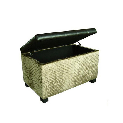 "Wavy Beige Velvet and Black Faux Leather Storage Bench" - WhatYouNeedSales