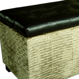 "Wavy Beige Velvet and Black Faux Leather Storage Bench" - WhatYouNeedSales