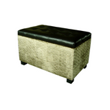 "Wavy Beige Velvet and Black Faux Leather Storage Bench" - WhatYouNeedSales