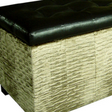 "Wavy Beige Velvet and Black Faux Leather Storage Bench" - WhatYouNeedSales