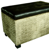 "Wavy Beige Velvet and Black Faux Leather Storage Bench" - WhatYouNeedSales