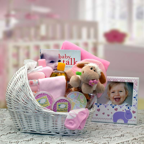 Welcome Baby Bassinet New Baby Basket-Pink - baby bath set -  baby girl gifts - new baby gift basket - baby gift baskets - baby shower gifts - WhatYouNeedSales