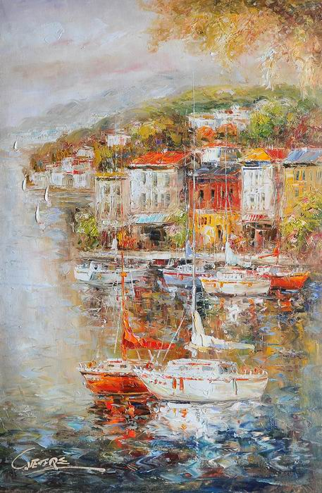 White Boat Mediterranean Knife Art Painting - WhatYouNeedSales