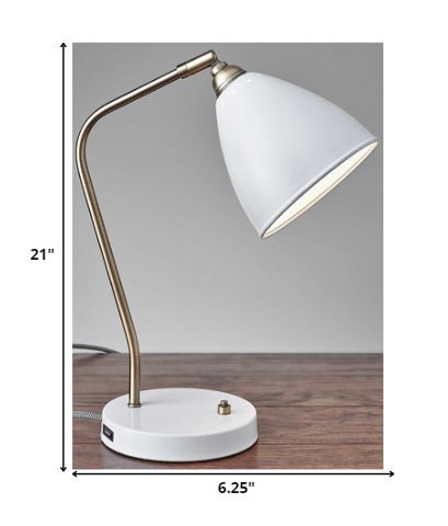 White Metal And Antique Brass Adjustable Usb Port Desk Lamp - WhatYouNeedSales