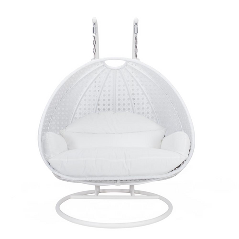 White Wicker Hanging 2 Person Egg Swing Chair - Outdoor