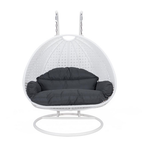 White Wicker Hanging 2 person Egg Swing Chair - Outdoor