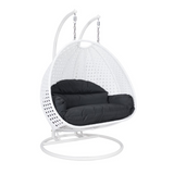 White Wicker Hanging 2 person Egg Swing Chair - Outdoor