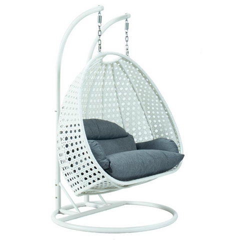 White Wicker Hanging 2 Person Egg Swing Chair - Outdoor