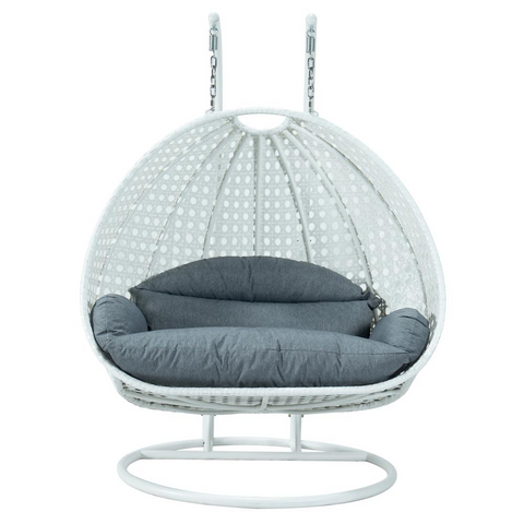 White Wicker Hanging 2 Person Egg Swing Chair - Outdoor