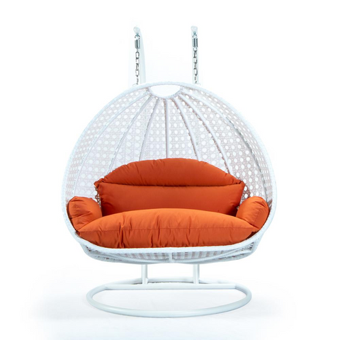 White Wicker Hanging 2-Person Egg Swing Chair - Outdoor