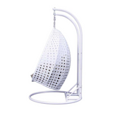 White Wicker Hanging 2 Person Egg Swing Chair - Outdoor