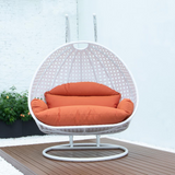 White Wicker Hanging 2-Person Egg Swing Chair - Outdoor