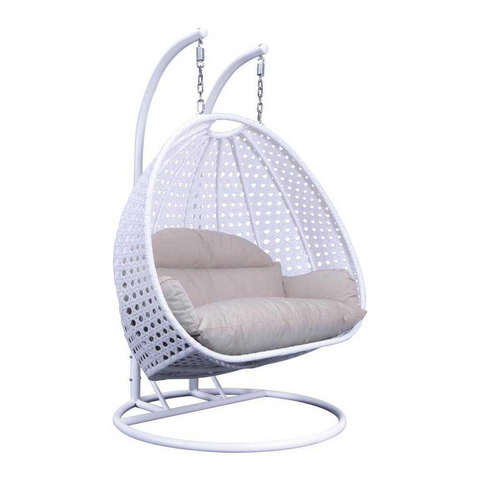 White Wicker Hanging 2 Person Egg Swing Chair - Outdoor