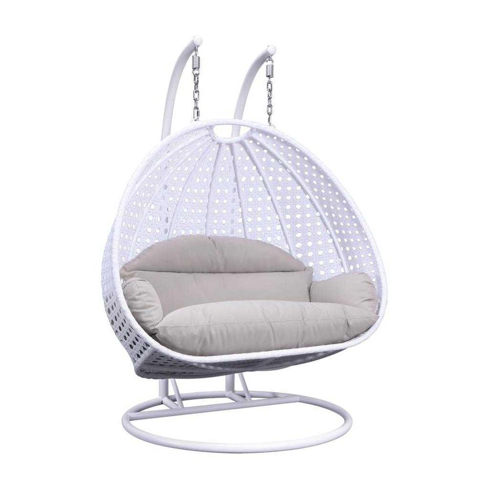 White Wicker Hanging 2 Person Egg Swing Chair - Outdoor