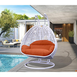 White Wicker Hanging 2-Person Egg Swing Chair - Outdoor