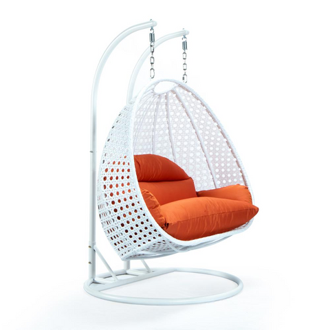 White Wicker Hanging 2-Person Egg Swing Chair - Outdoor