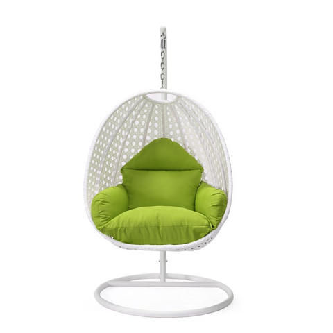 White Wicker Hanging Egg Swing Chair - Durable Outdoor