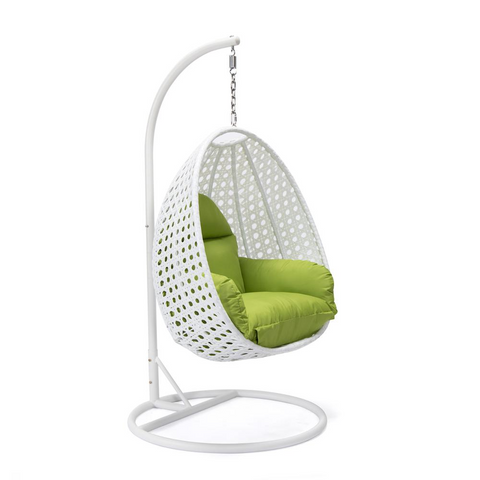 White Wicker Hanging Egg Swing Chair - Durable Outdoor