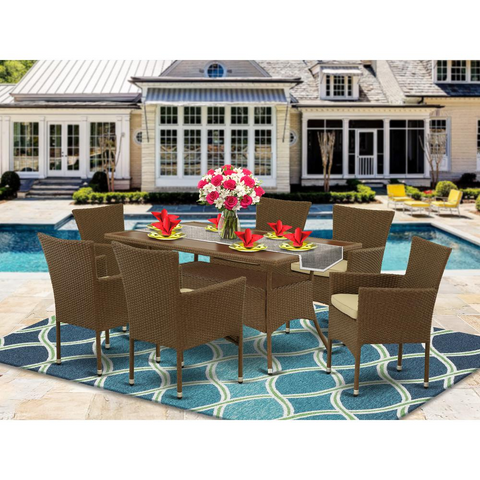 Wicker Patio Set Brown | Outdoor-Furniture Dining Set