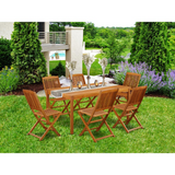 Wooden Patio Set Natural Oil | 7 Piece Acacia Wood Patio