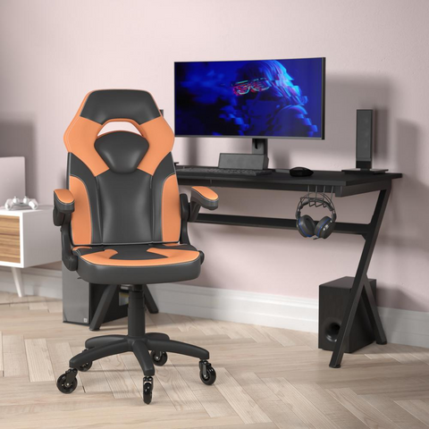 X10 Gaming Chair Racing Office Computer PC Adjustable Chair with Flip-up Arms and Transparent Roller Wheels, Orange/Black LeatherSoft - WhatYouNeedSales