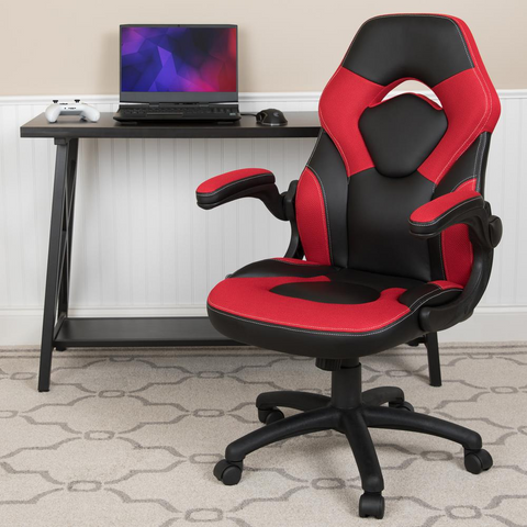 X10 Gaming Chair Racing Office Ergonomic Computer PC Adjustable Swivel Chair with Flip-up Arms, Red/Black LeatherSoft - WhatYouNeedSales