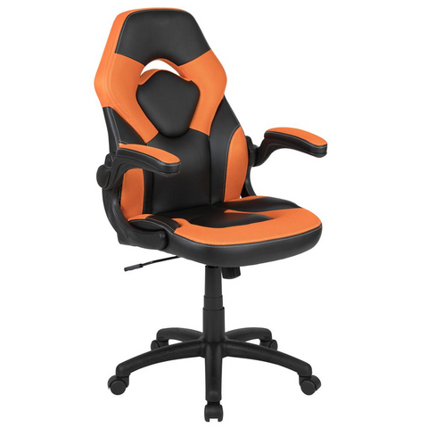 X10 Gaming Chair Racing Office Ergonomic Computer PC Adjustable Swivel Chair with Flip-up Arms, Orange/Black LeatherSoft - WhatYouNeedSales