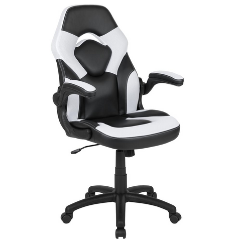 X10 Gaming Chair Racing Office Ergonomic Computer PC Adjustable Swivel Chair with Flip-up Arms, White/Black LeatherSoft - WhatYouNeedSales