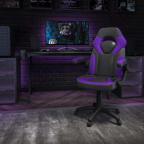 X10 Gaming Chair Racing Office Ergonomic Computer PC Adjustable Swivel Chair with Flip-up Arms, Purple/Black LeatherSoft - WhatYouNeedSales