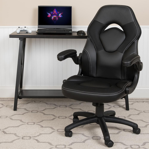 X10 Gaming Chair Racing Office Ergonomic Computer PC Adjustable Swivel Chair with Flip-up Arms, Black LeatherSoft - WhatYouNeedSales