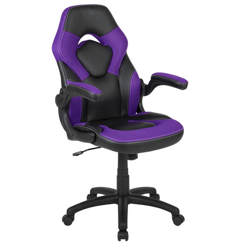 X10 Gaming Chair Racing Office Ergonomic Computer PC Adjustable Swivel Chair with Flip-up Arms, Purple/Black LeatherSoft - WhatYouNeedSales